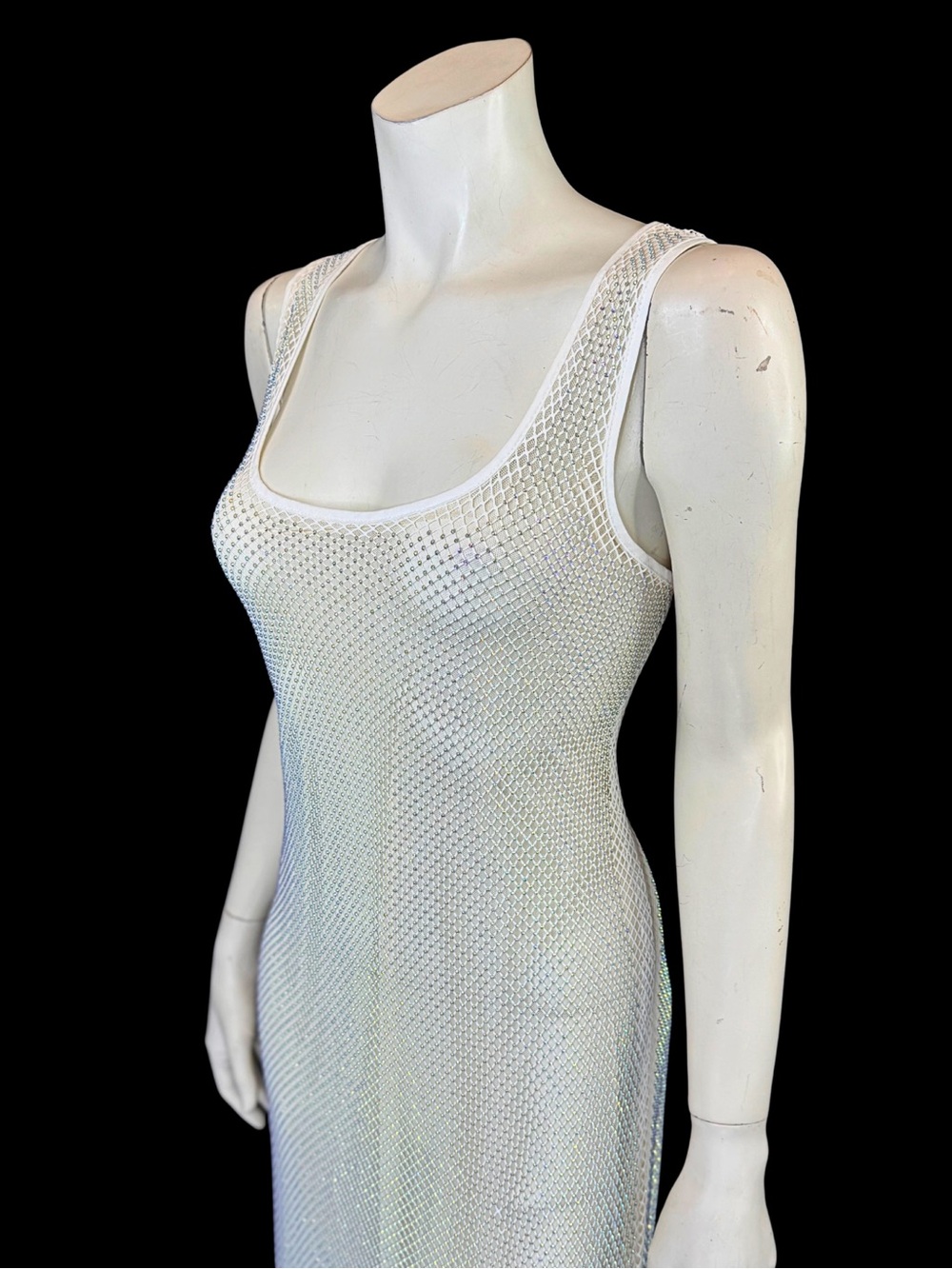 Y2K White Rhinestone Mesh Net Sheer Dress | Fairycore Rave | M - Picture 10 of 16